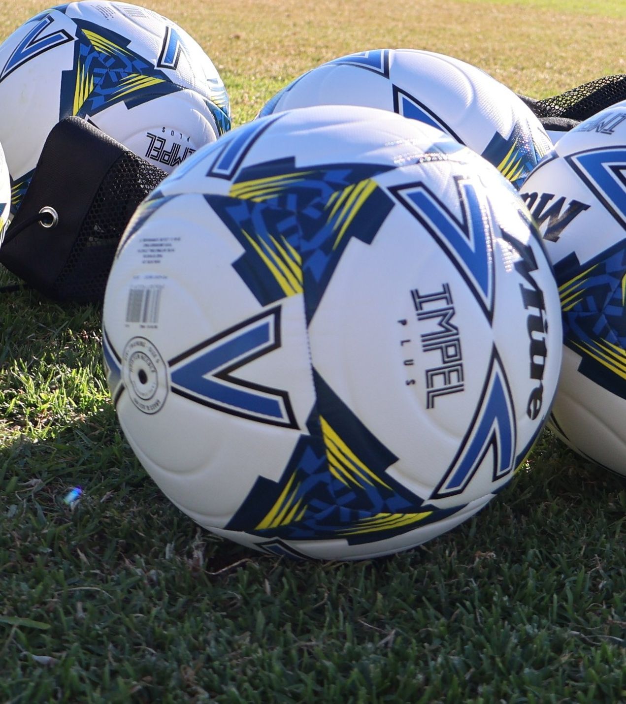 Footballs on the pitch